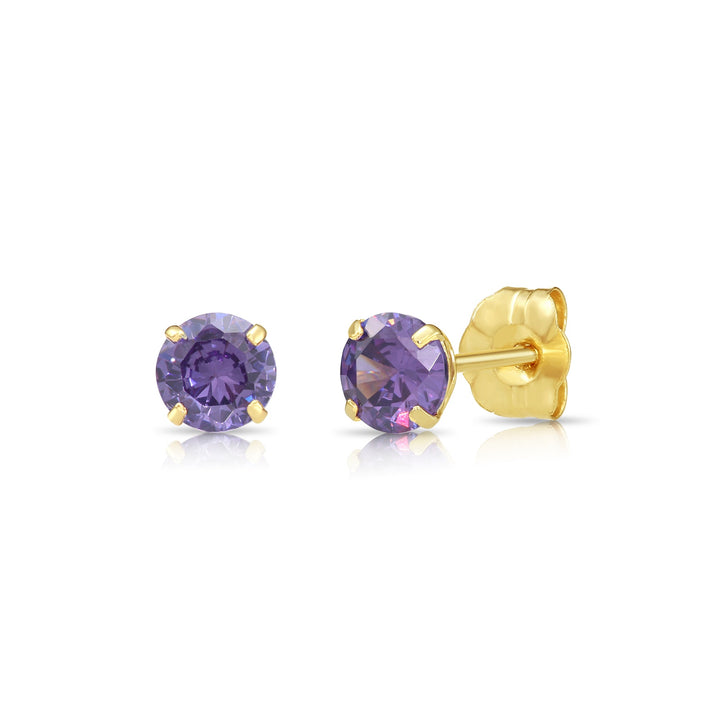 14k Yellow Gold Cubic Zirconia Birthstone Stud Earring - PUSHBACK - 4MM