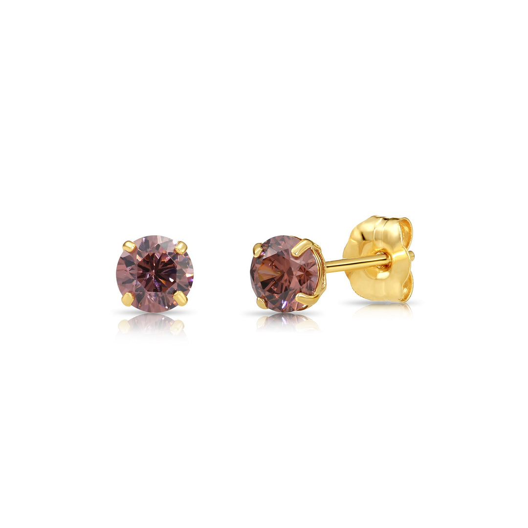 14k Yellow Gold Cubic Zirconia Birthstone Stud Earring - PUSHBACK - 4MM