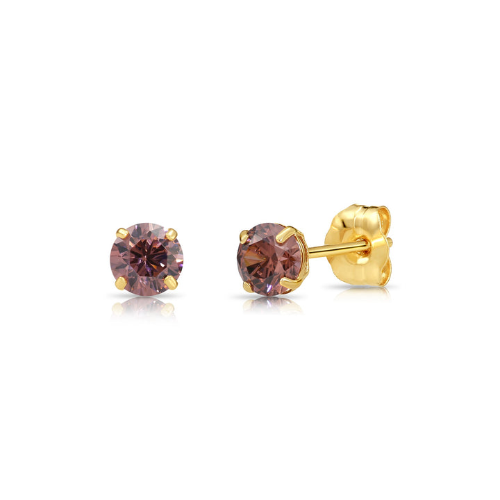 14k Yellow Gold Cubic Zirconia Birthstone Stud Earring - PUSHBACK - 4MM