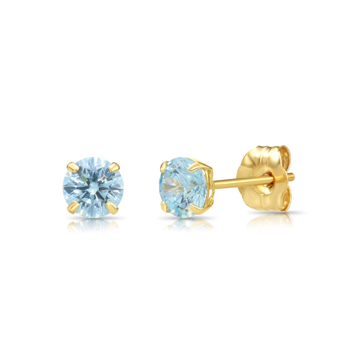 14k Yellow Gold Cubic Zirconia Birthstone Stud Earring - PUSHBACK - 4MM