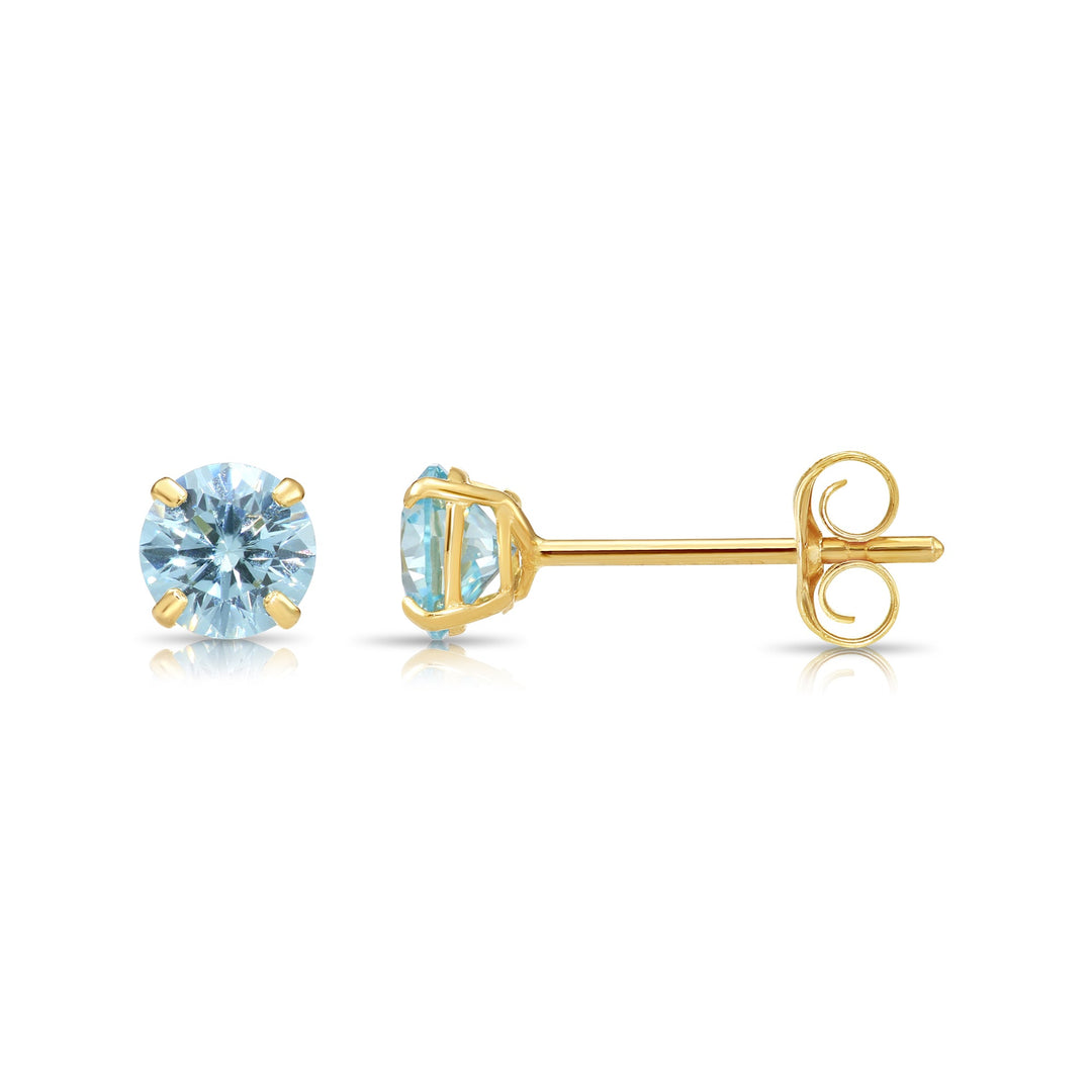 14k Yellow Gold Cubic Zirconia Round Birthstone Stud Earrings - Pushback - 3mm