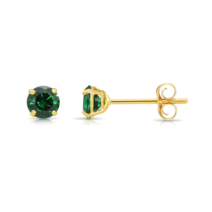 14k Yellow Gold Round Birthstone Cubic Zirconia Stud Earrings - PUSHBACK - 5MM