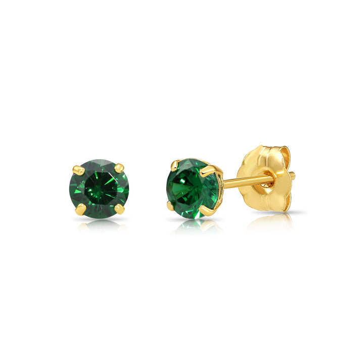 14k Yellow Gold Cubic Zirconia Birthstone Stud Earring - PUSHBACK - 4MM