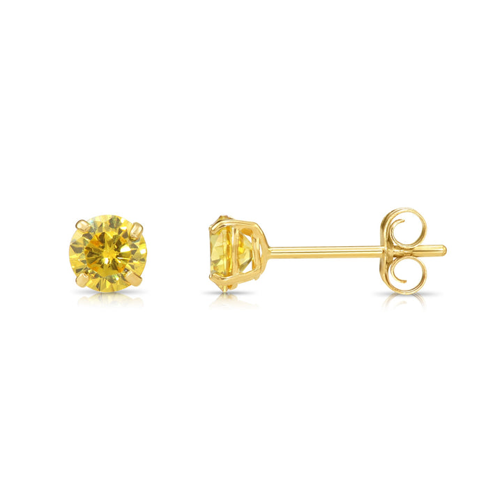 14k Yellow Gold Cubic Zirconia Round Birthstone Stud Earrings - Pushback - 3mm