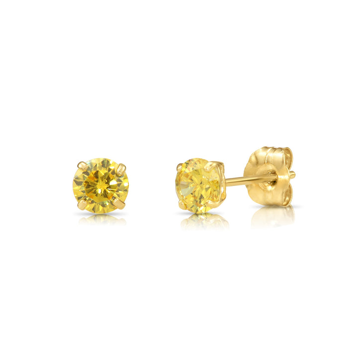 14k Yellow Gold Cubic Zirconia Birthstone Stud Earring - PUSHBACK - 4MM