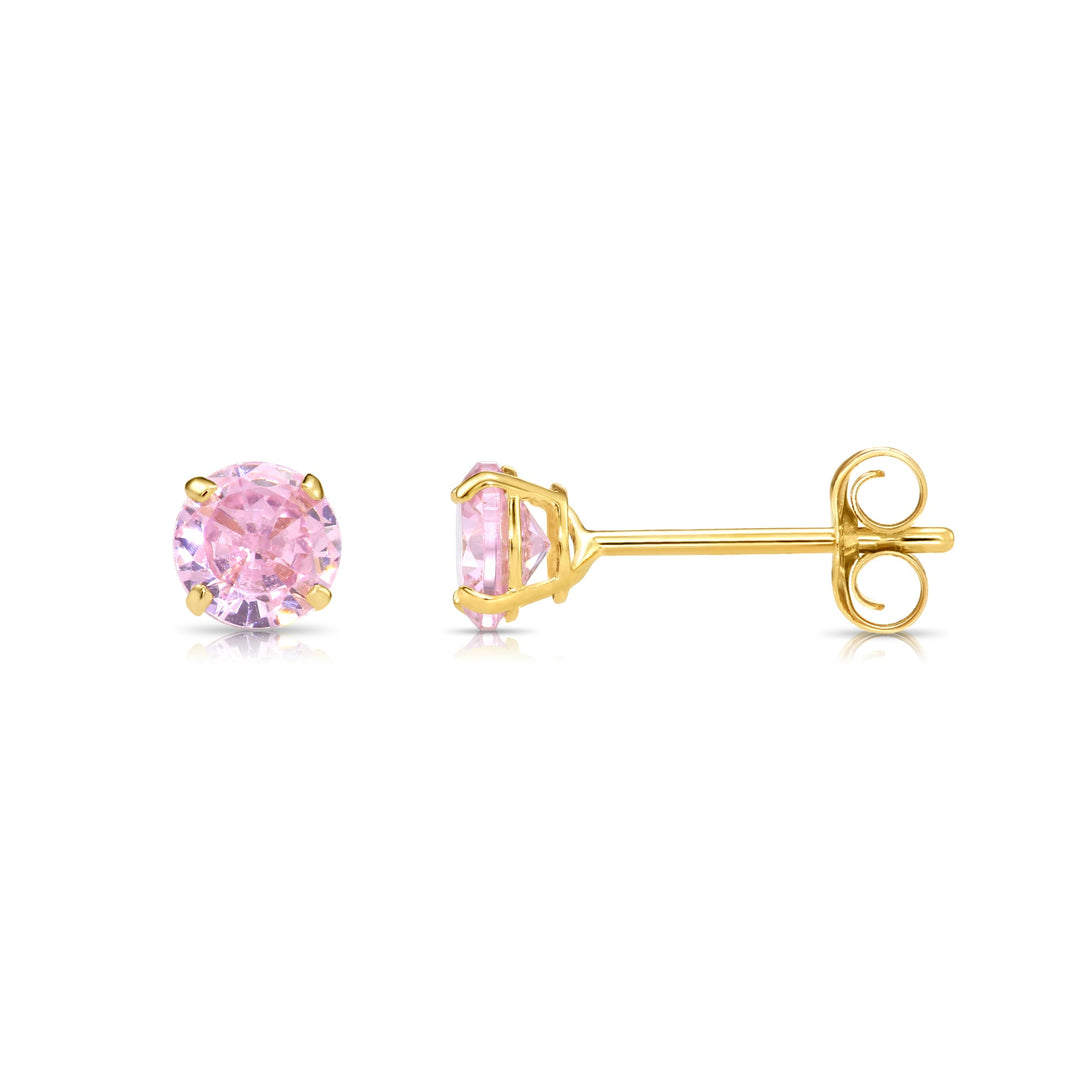 14k Yellow Gold Cubic Zirconia Round Birthstone Stud Earrings - Pushback - 3mm