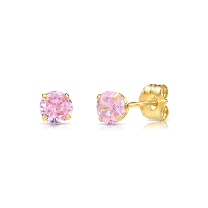 14k Yellow Gold Cubic Zirconia Birthstone Stud Earring - PUSHBACK - 4MM