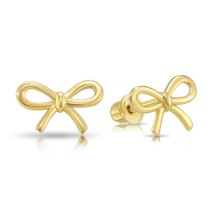 14k Yellow Gold Bow Stud Earrings with Screwbacks