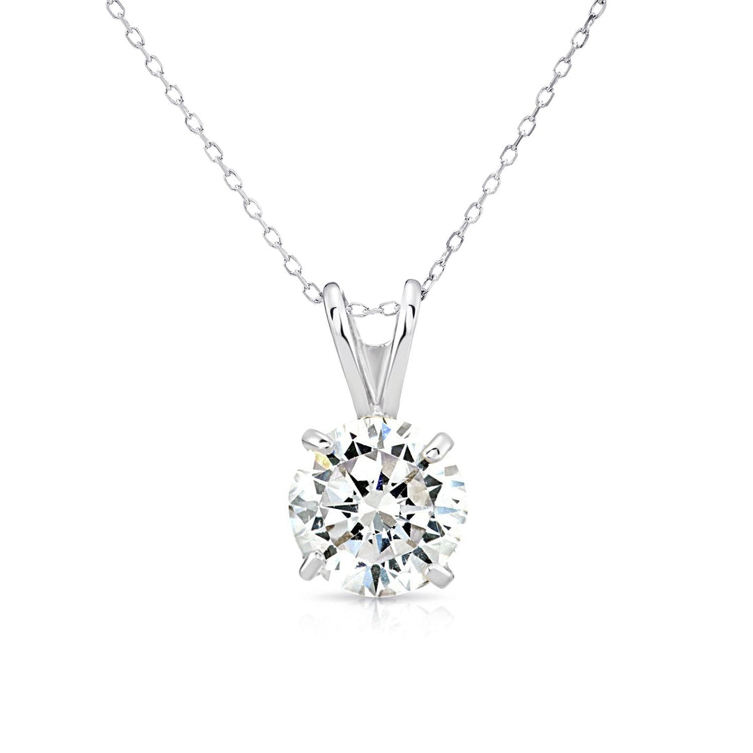 14K White Gold Cubic Zirconia Solitaire 4 Prong Round Pendant Necklace