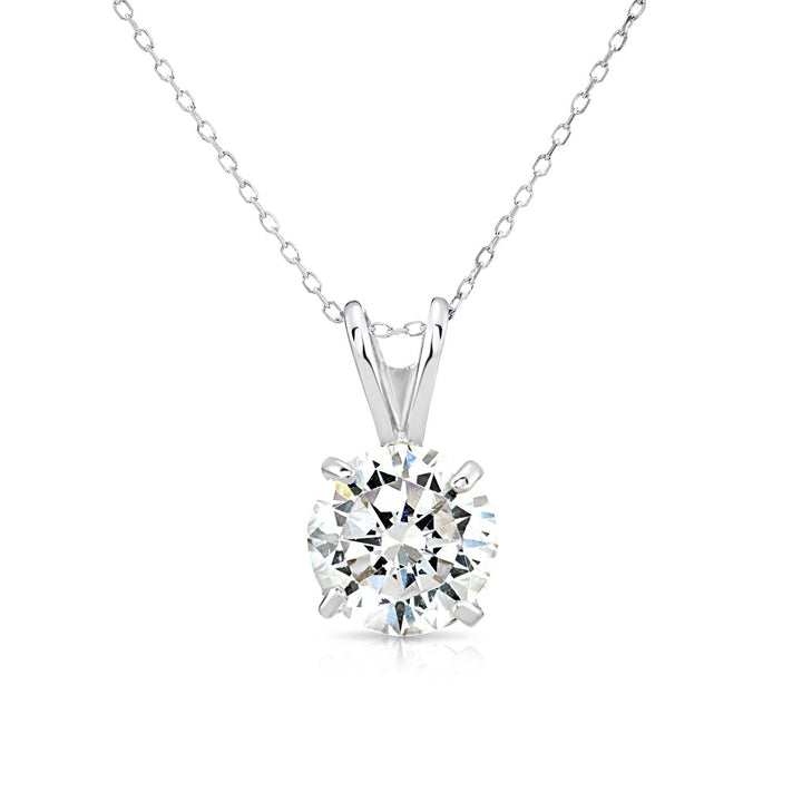 14K White Gold Cubic Zirconia Solitaire 4 Prong Round Pendant Necklace