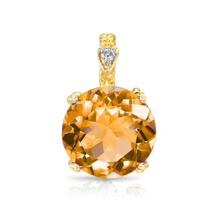 14K Yellow Gold Orange Citrine Gemstone and Diamond Rope Accent Pendant