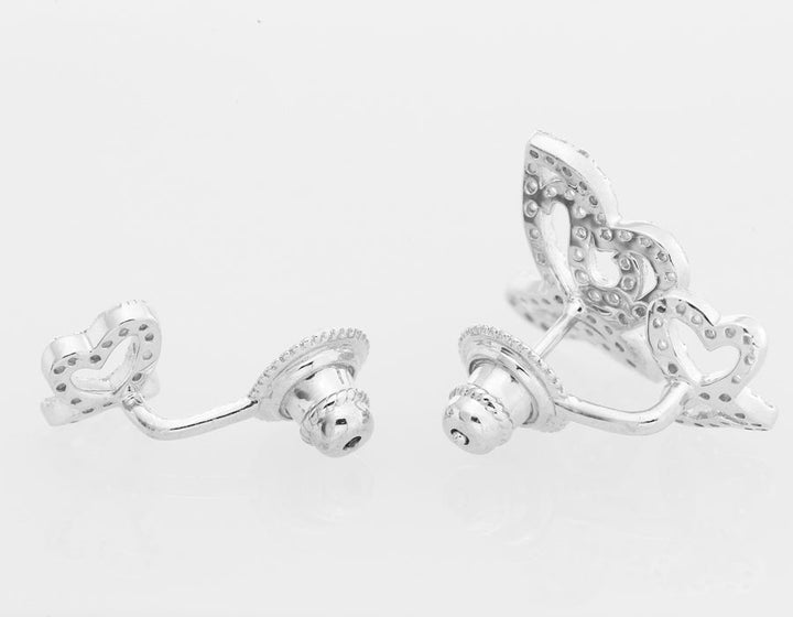 925 Sterling Silver Double Butterfly Cubic Zirconia Front - Back Stud and Ear Jacket Drop Earring Set