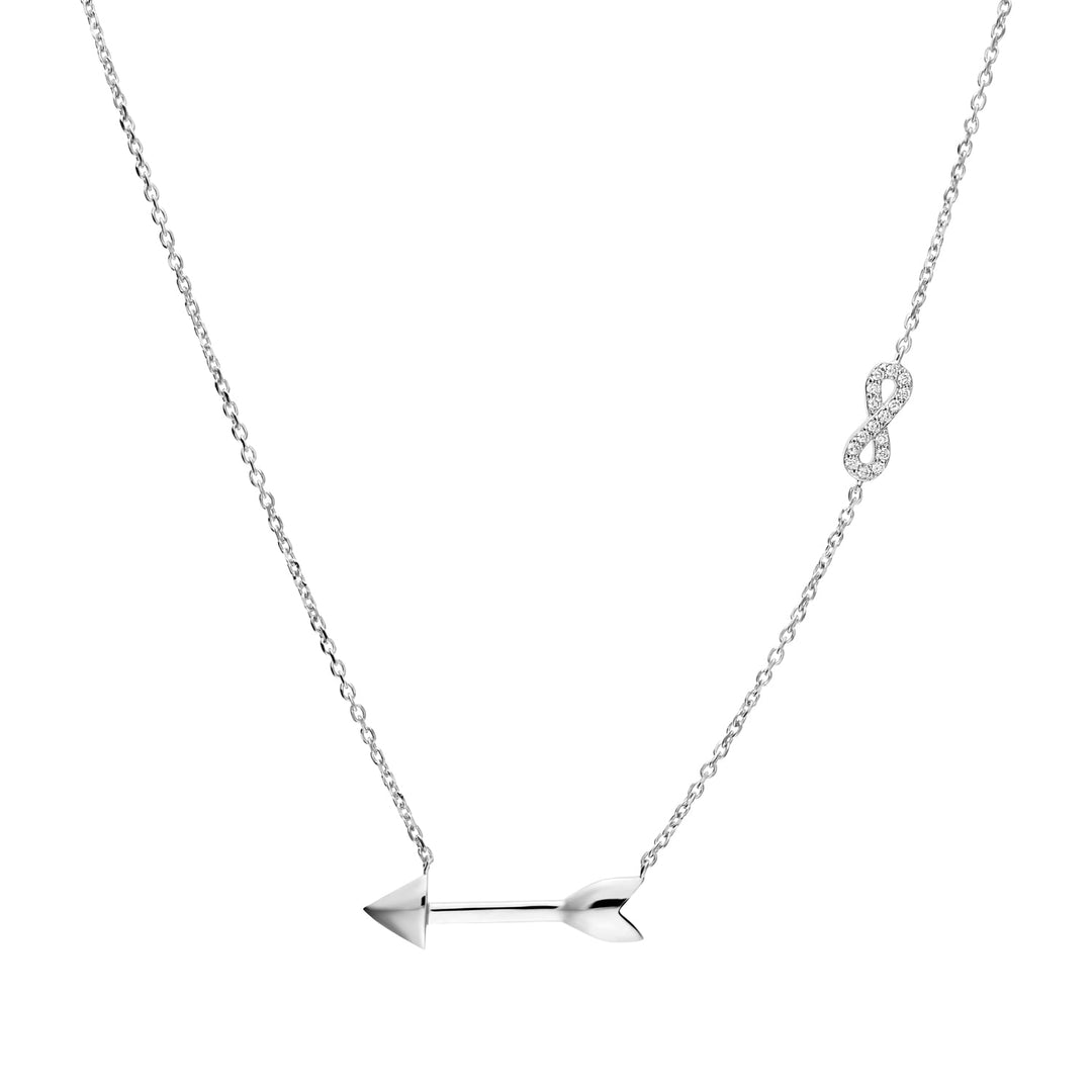 925 Sterling Silver Arrow and Infinity Cubic Zirconia Pendant Necklace