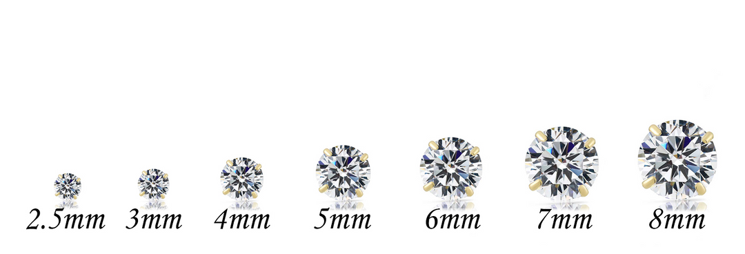 14k Yellow Gold Round Solitaire Cubic Zirconia Stud Earrings - Screwback