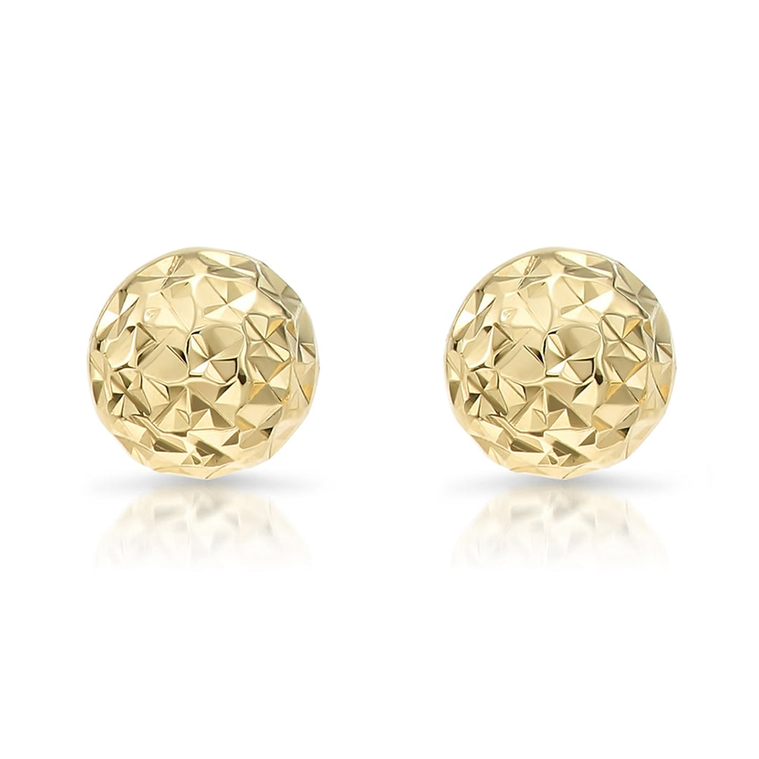 14K Solid Gold Fancy Diamond-cut Ball Earrings - Pushback-FDCB-YG
