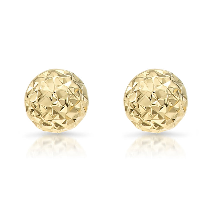 14K Solid Gold Fancy Diamond-cut Ball Earrings - Pushback-FDCB-YG