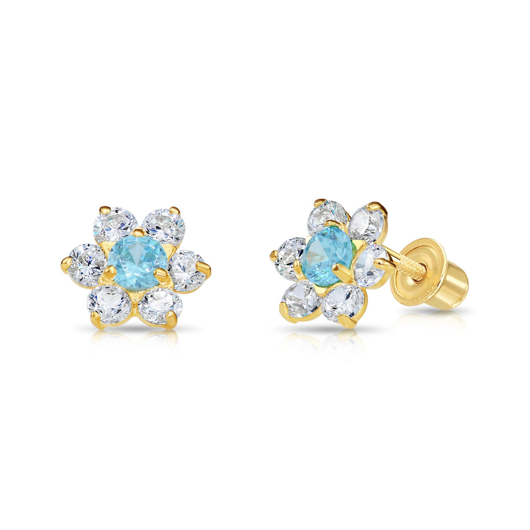 14k Yellow Gold Cubic Zirconia Large Flower Birthstone Stud Earrings | 19-25 to 19-36
