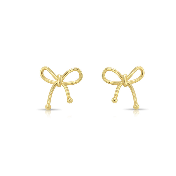 14k Yellow Gold Bow Strings Stud Earrings, Screwback