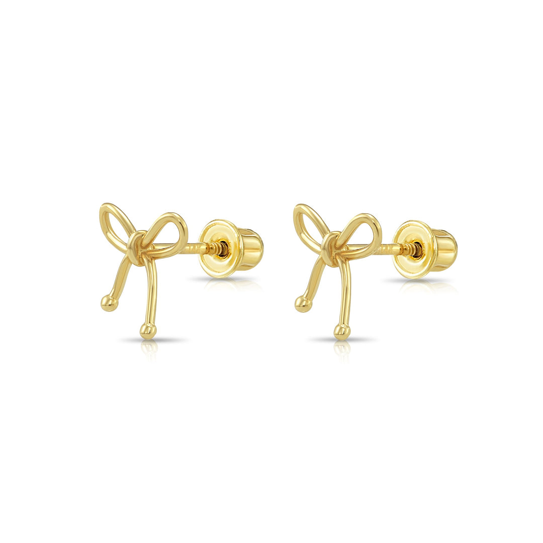 14k Yellow Gold Bow Strings Stud Earrings, Screwback