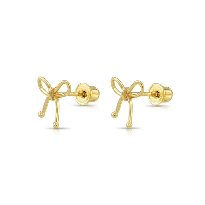 14k Yellow Gold Bow Strings Stud Earrings, Screwback