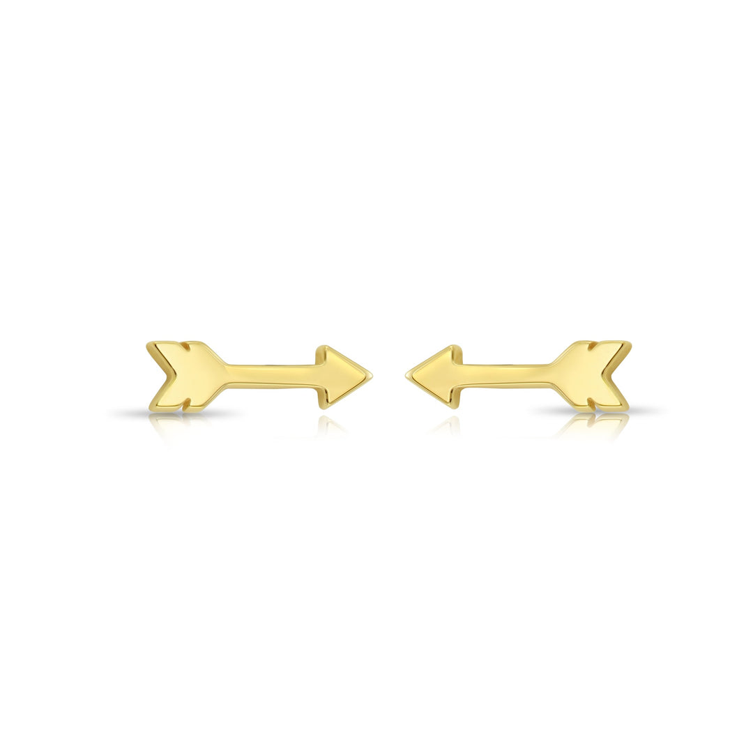 14k Yellow Gold Cubic Zirconia Solid Arrow Stud Earrings, Screwback