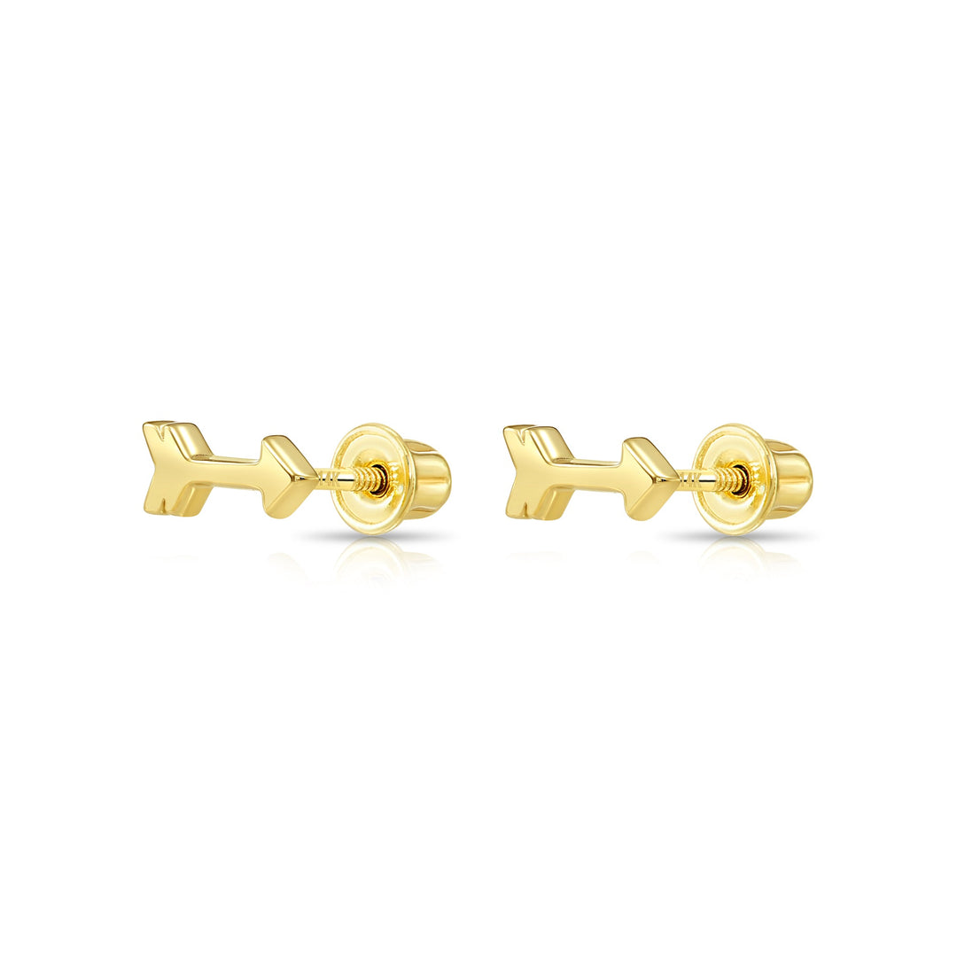 14k Yellow Gold Cubic Zirconia Solid Arrow Stud Earrings, Screwback