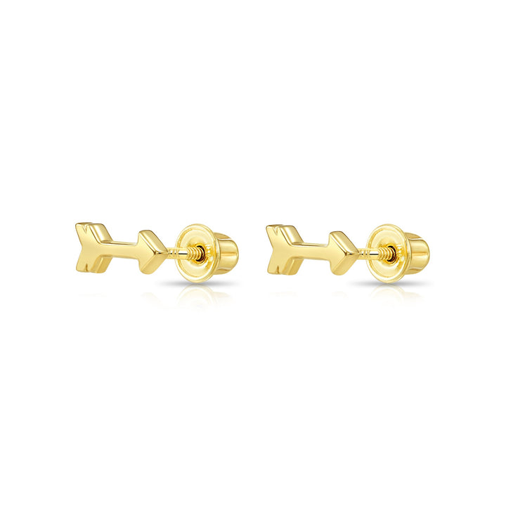 14k Yellow Gold Cubic Zirconia Solid Arrow Stud Earrings, Screwback