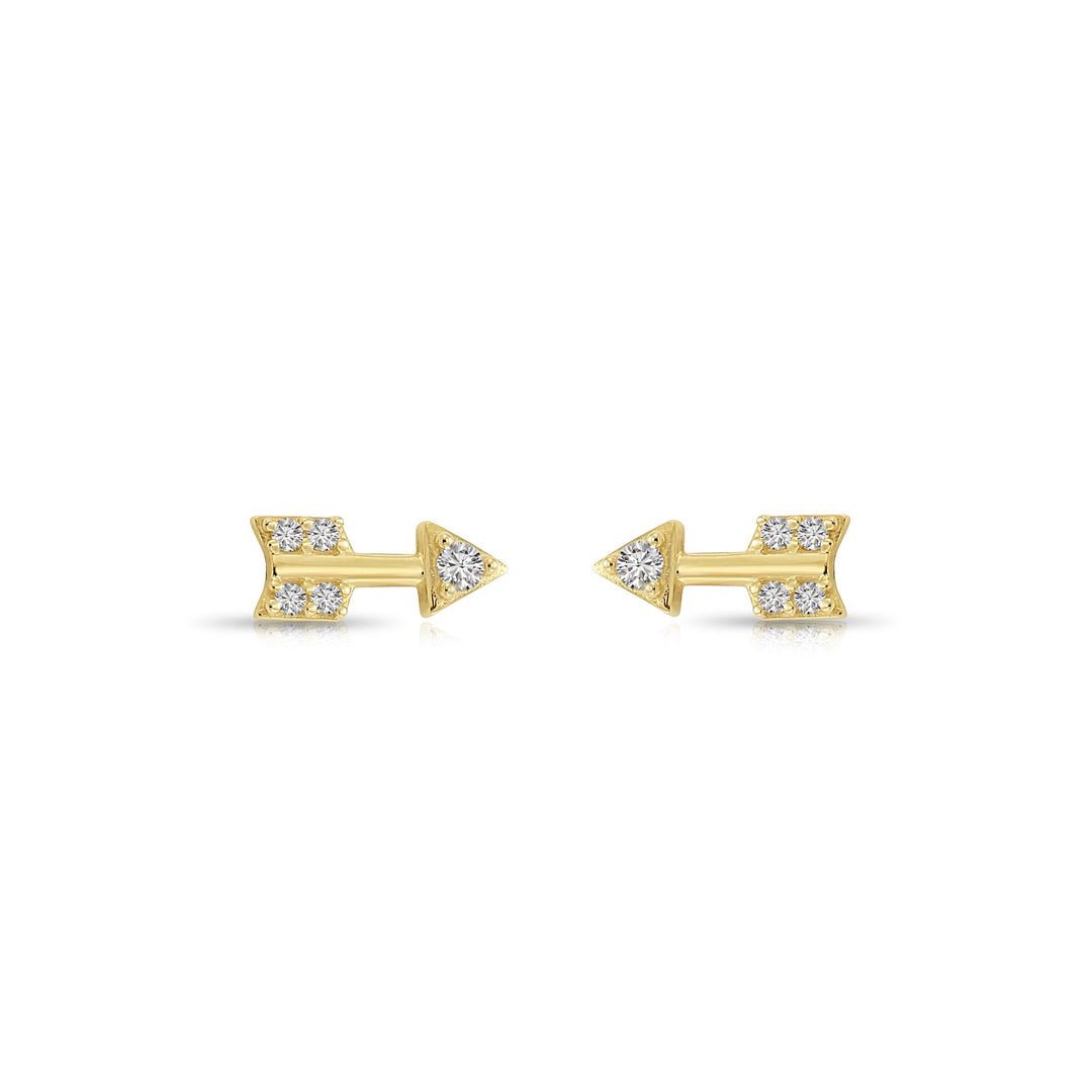 14k Yellow Gold Cubic Zirconia Arrow Stud Earrings, Screwback