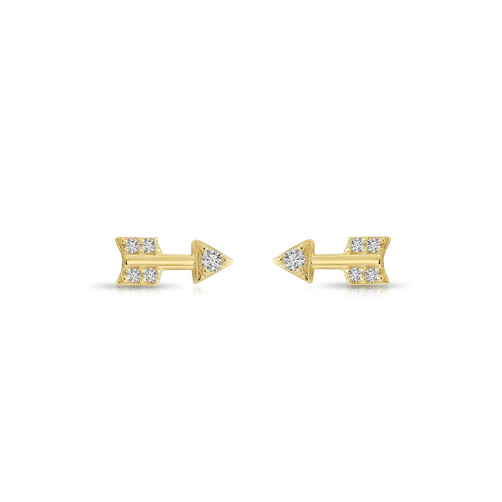 14k Yellow Gold Cubic Zirconia Arrow Stud Earrings, Screwback
