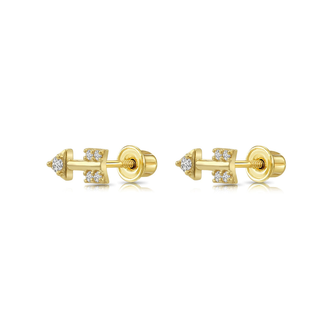 14k Yellow Gold Cubic Zirconia Arrow Stud Earrings, Screwback