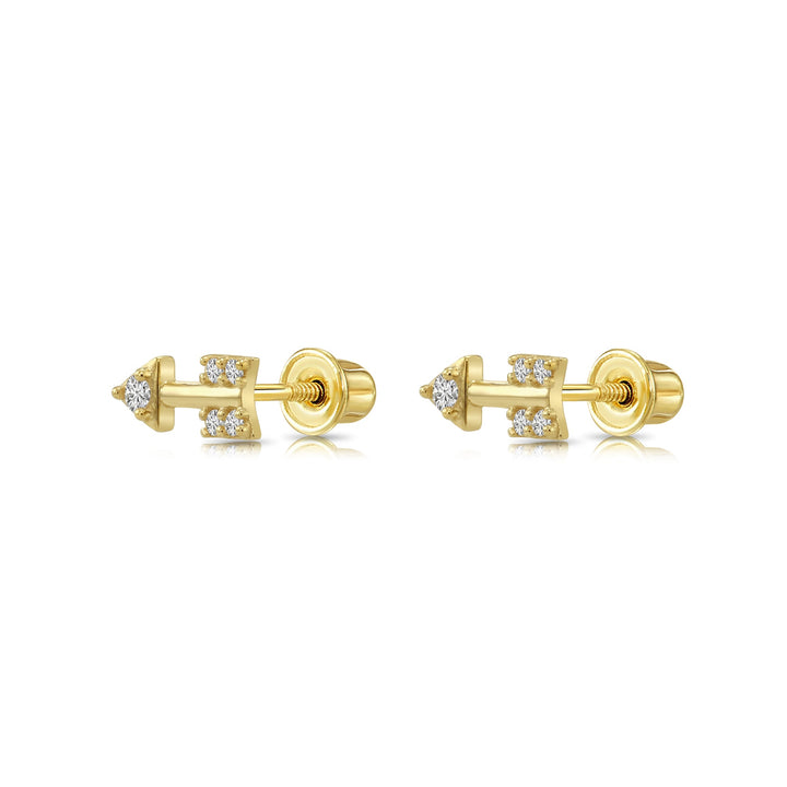 14k Yellow Gold Cubic Zirconia Arrow Stud Earrings, Screwback