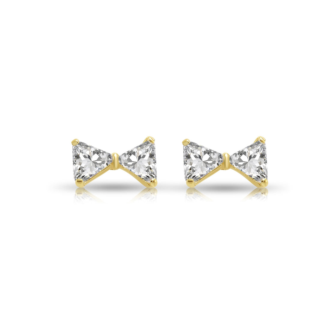 14k Yellow Gold Cubic Zirconia Bow-Tie with Triangle Stud Earrings, Screwback