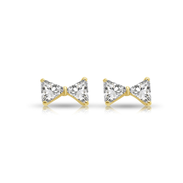 14k Yellow Gold Cubic Zirconia Bow-Tie with Triangle Stud Earrings, Screwback