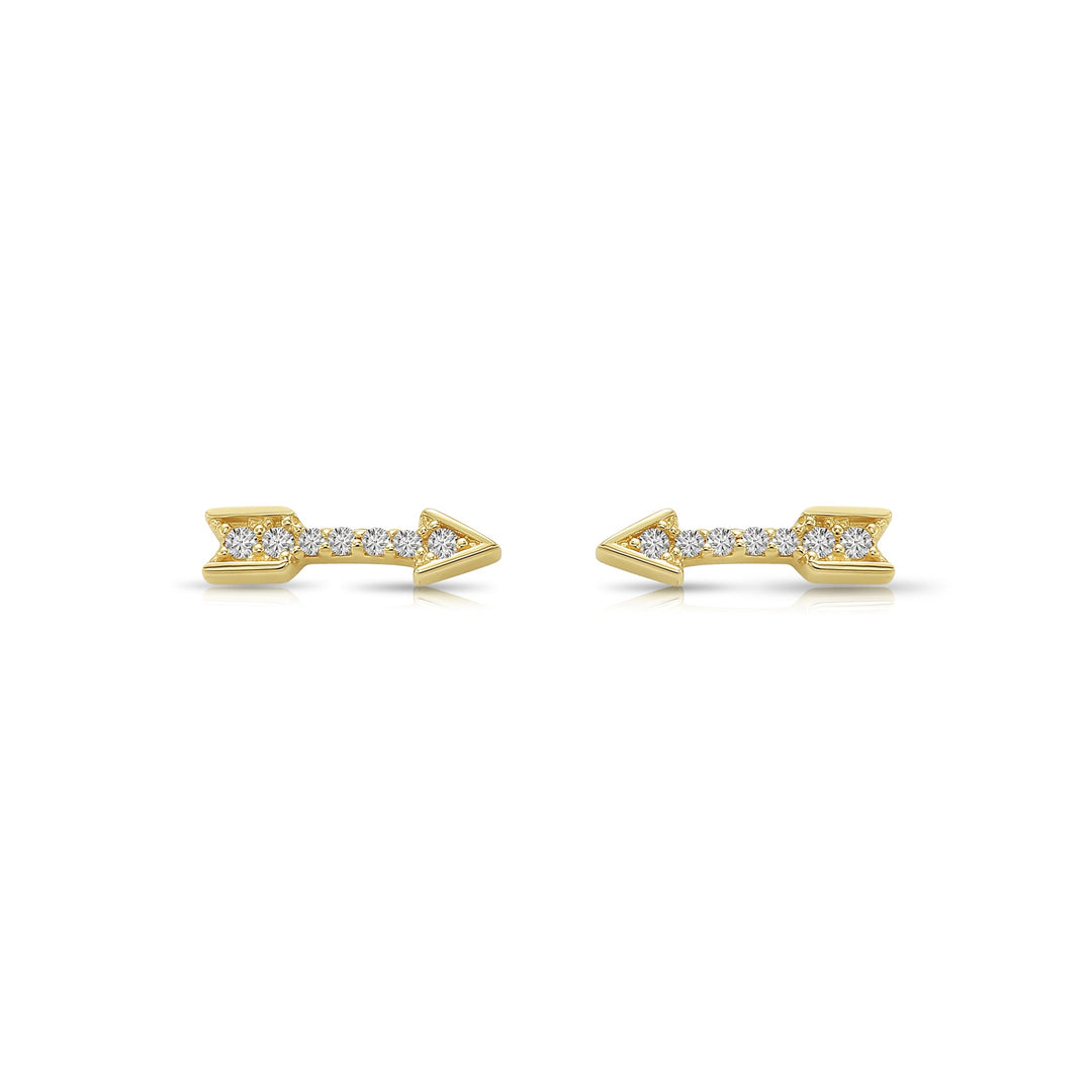 14k Yellow Gold Cubic Zirconia Arrow Stud Earrings, Screwback