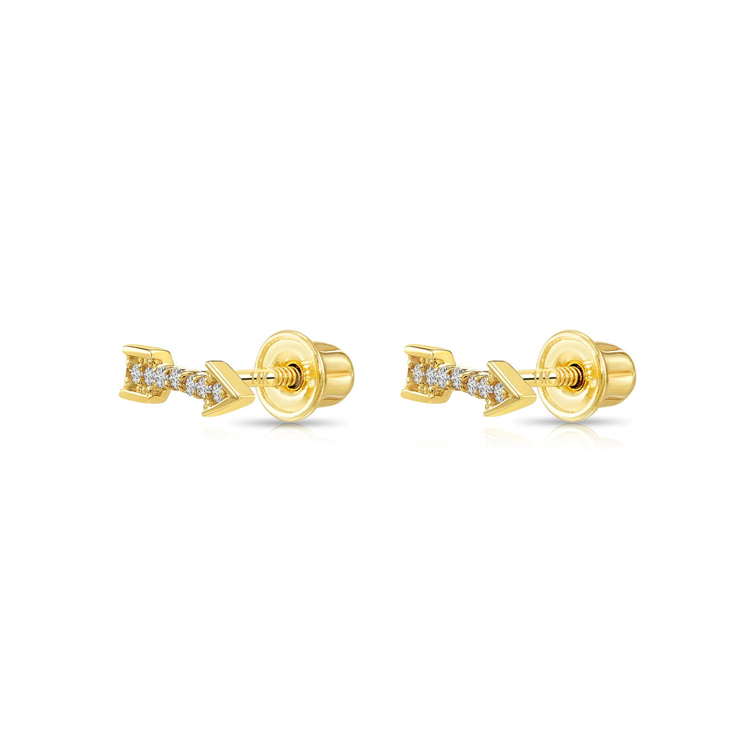 14k Yellow Gold Cubic Zirconia Arrow Stud Earrings, Screwback