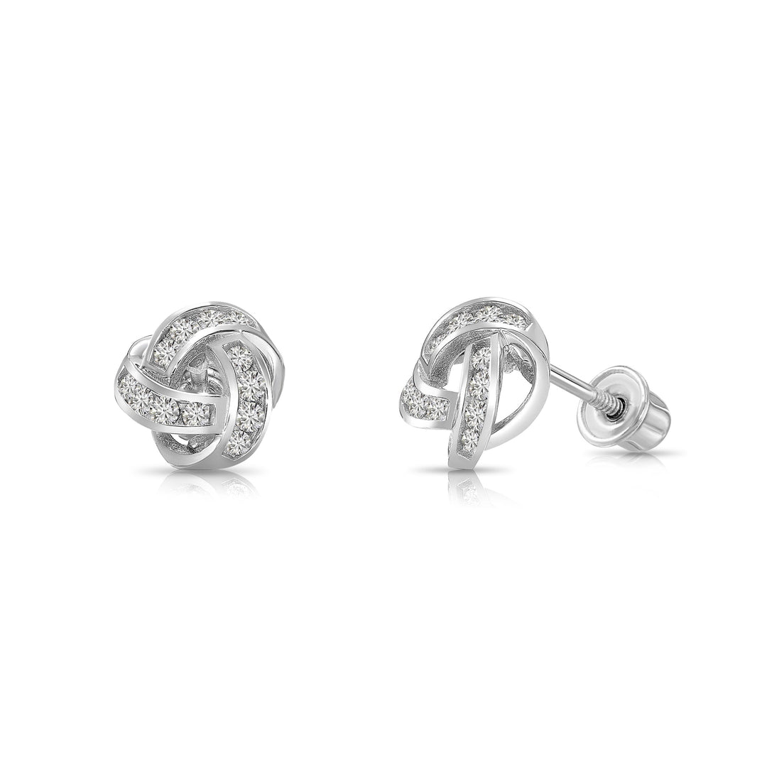 14k Gold Cubic Zirconia Love Knot Stud Earrings, Screwback