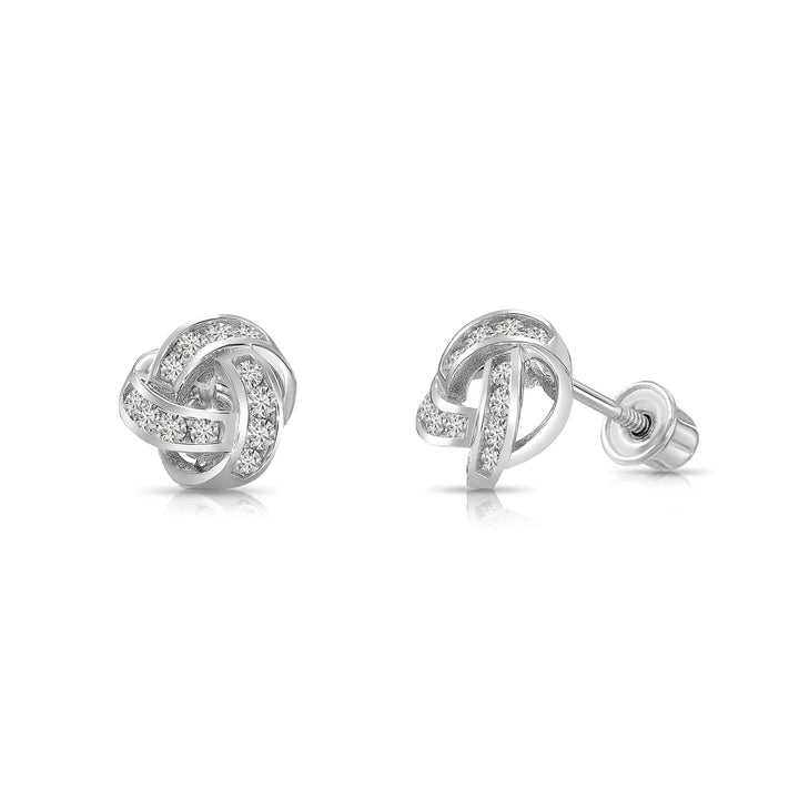 14k Gold Cubic Zirconia Love Knot Stud Earrings, Screwback