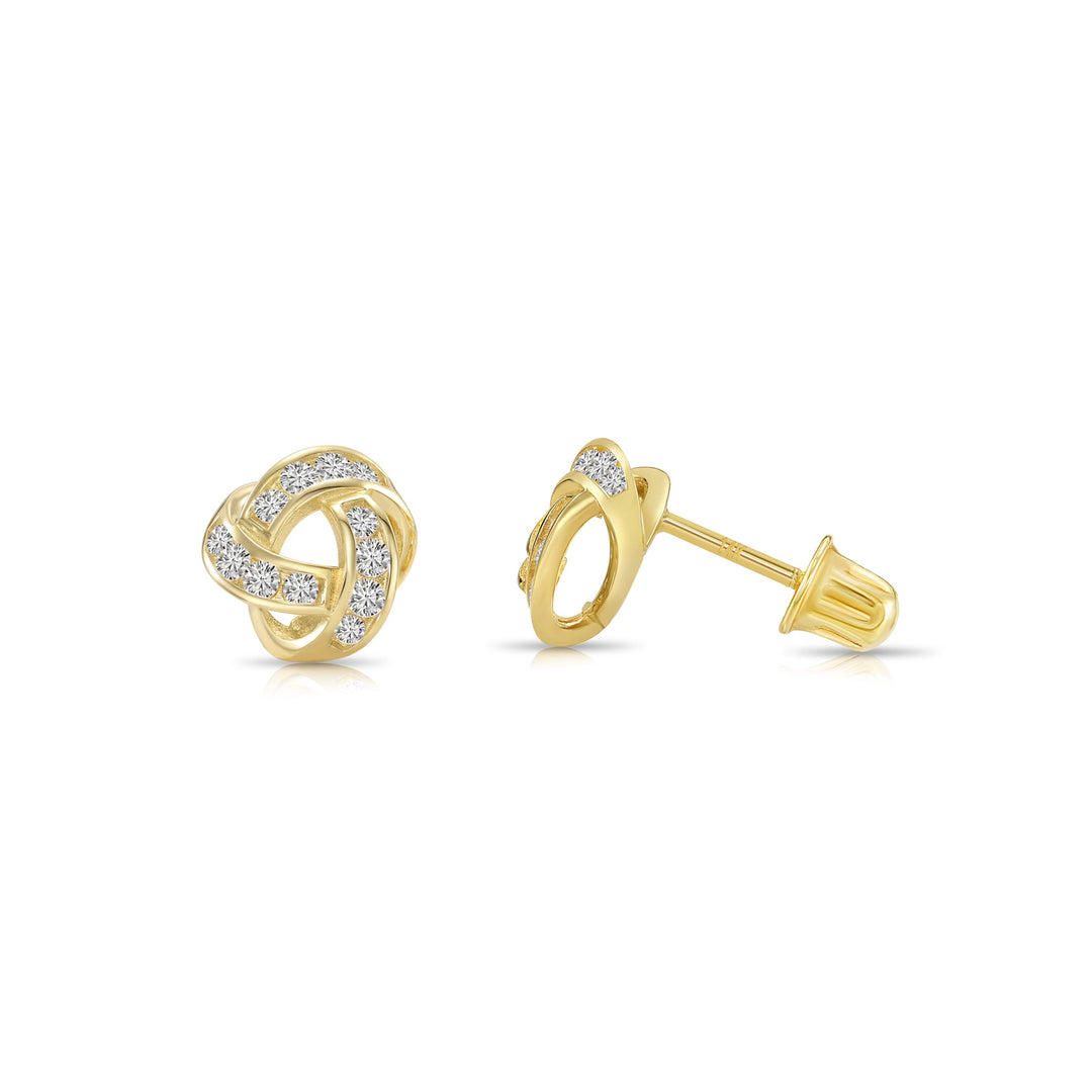 14k Gold Cubic Zirconia Love Knot Stud Earrings, Screwback