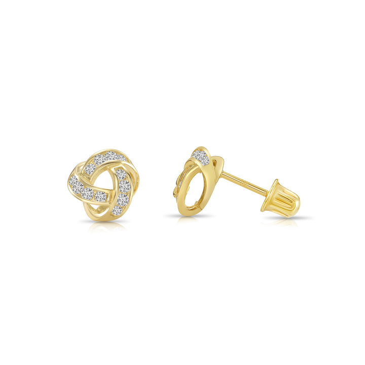 14k Gold Cubic Zirconia Love Knot Stud Earrings, Screwback