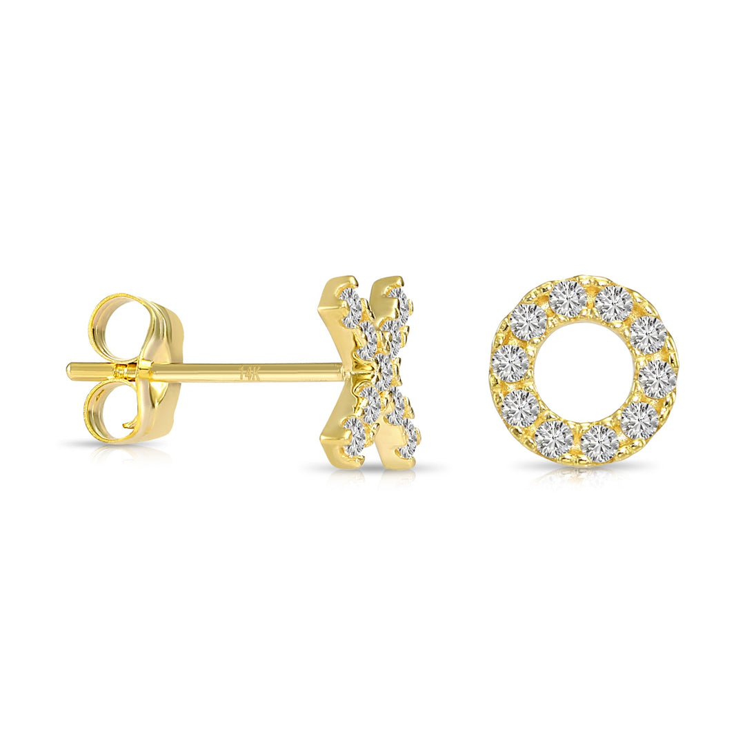 14k Yellow Gold Cubic Zirconia XO Stud Earrings with Pushbacks