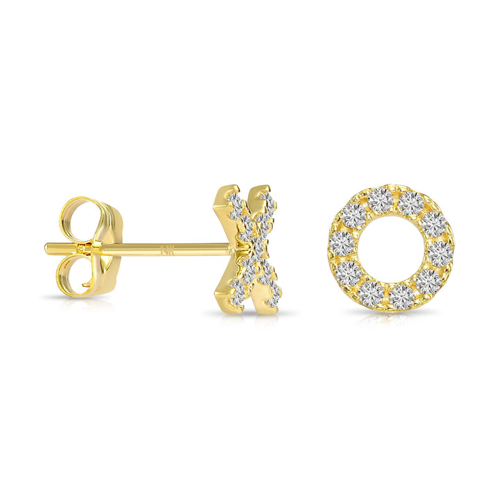 14k Yellow Gold Cubic Zirconia XO Stud Earrings with Pushbacks