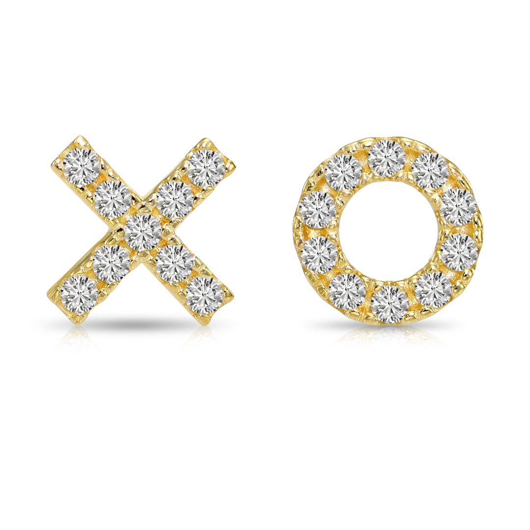 14k Yellow Gold Cubic Zirconia XO Stud Earrings with Pushbacks