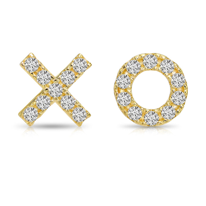14k Yellow Gold Cubic Zirconia XO Stud Earrings with Pushbacks