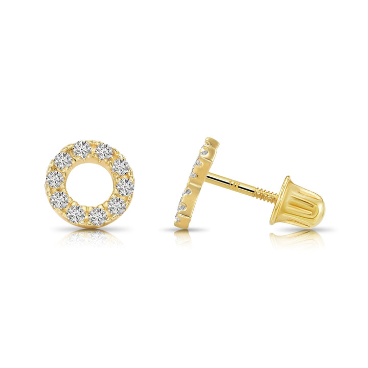 14k Yellow Gold Cubic Zirconia XO Stud Earrings, Screwback