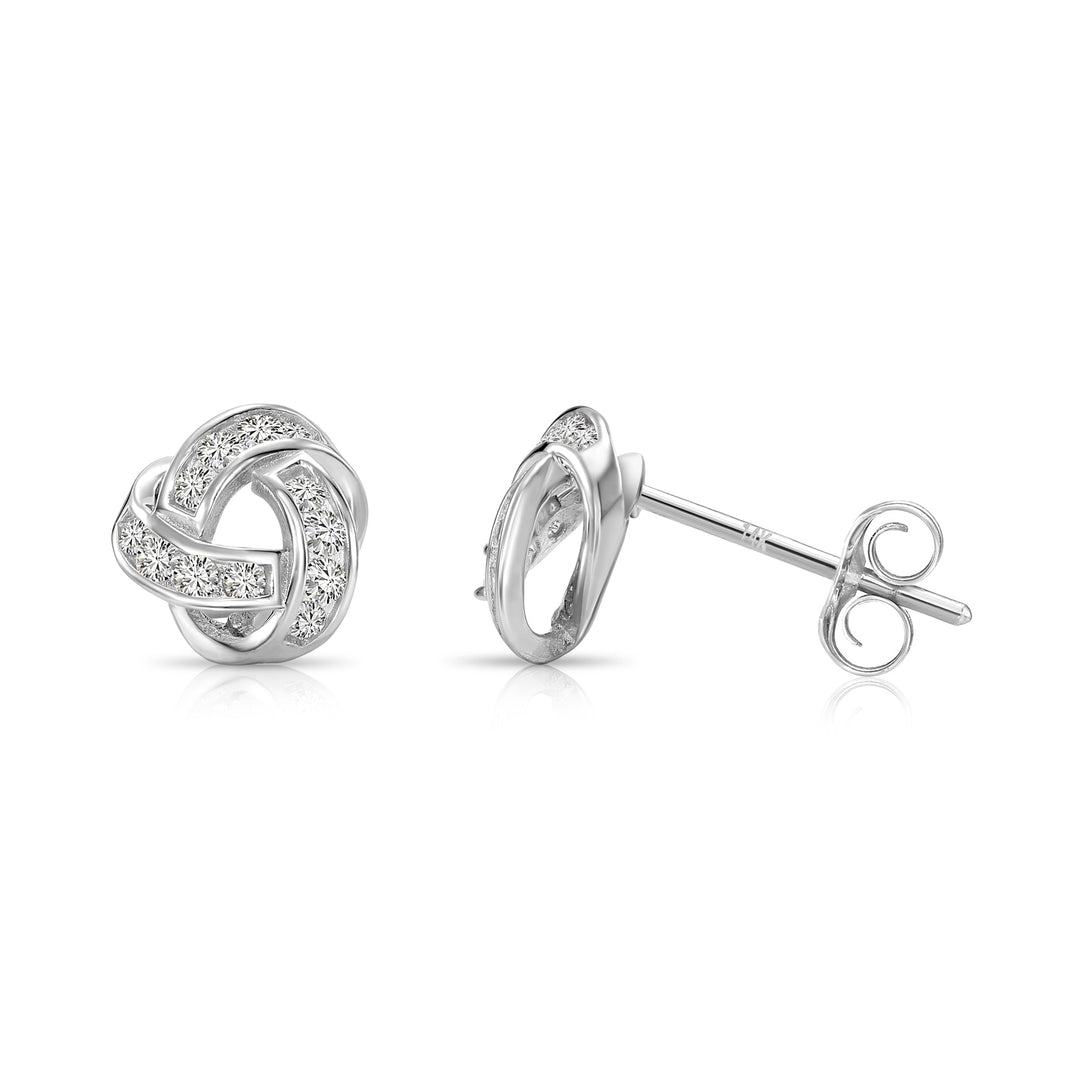 14k Gold Cubic Zirconia Love Knot Stud Earrings, Pushback