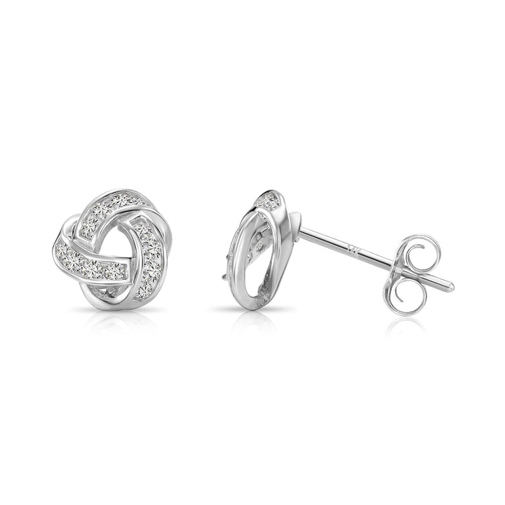 14k Gold Cubic Zirconia Love Knot Stud Earrings, Pushback