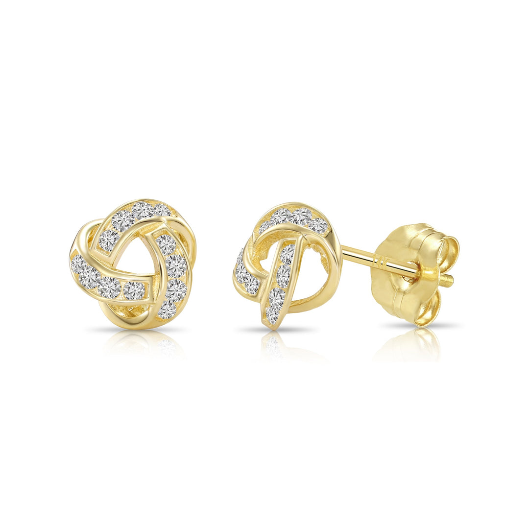 14k Gold Cubic Zirconia Love Knot Stud Earrings, Pushback