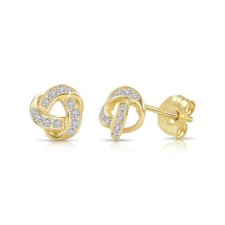 14k Gold Cubic Zirconia Love Knot Stud Earrings, Pushback