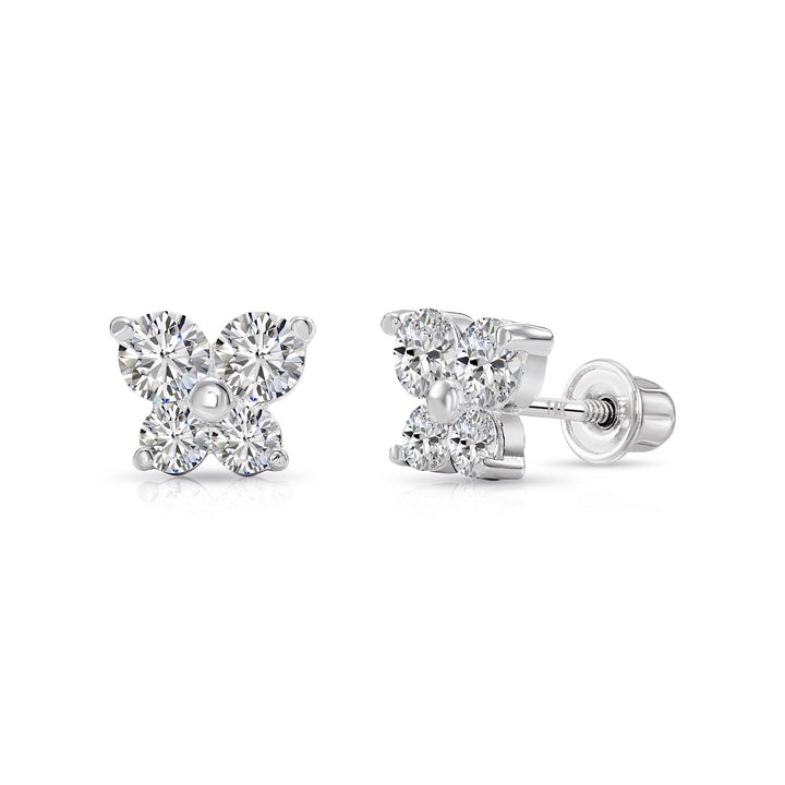 14k Yellow Gold Butterfly Stud Earrings with Cubic Zirconia - Screwbacks