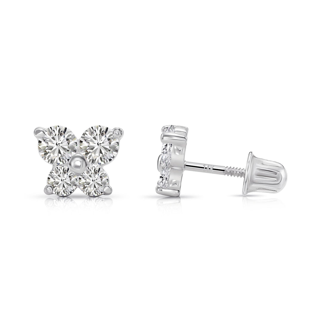 14k Yellow Gold Butterfly Stud Earrings with Cubic Zirconia - Screwbacks